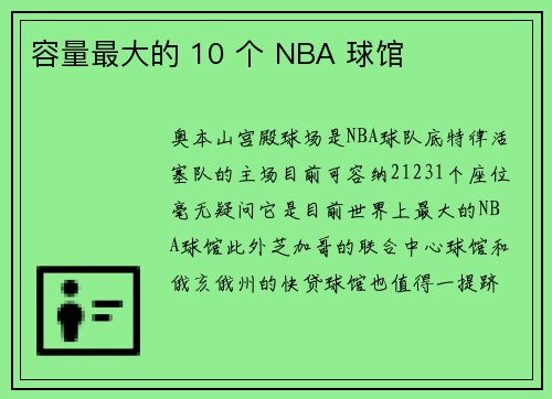容量最大的 10 个 NBA 球馆