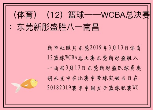（体育）（12）篮球——WCBA总决赛：东莞新彤盛胜八一南昌